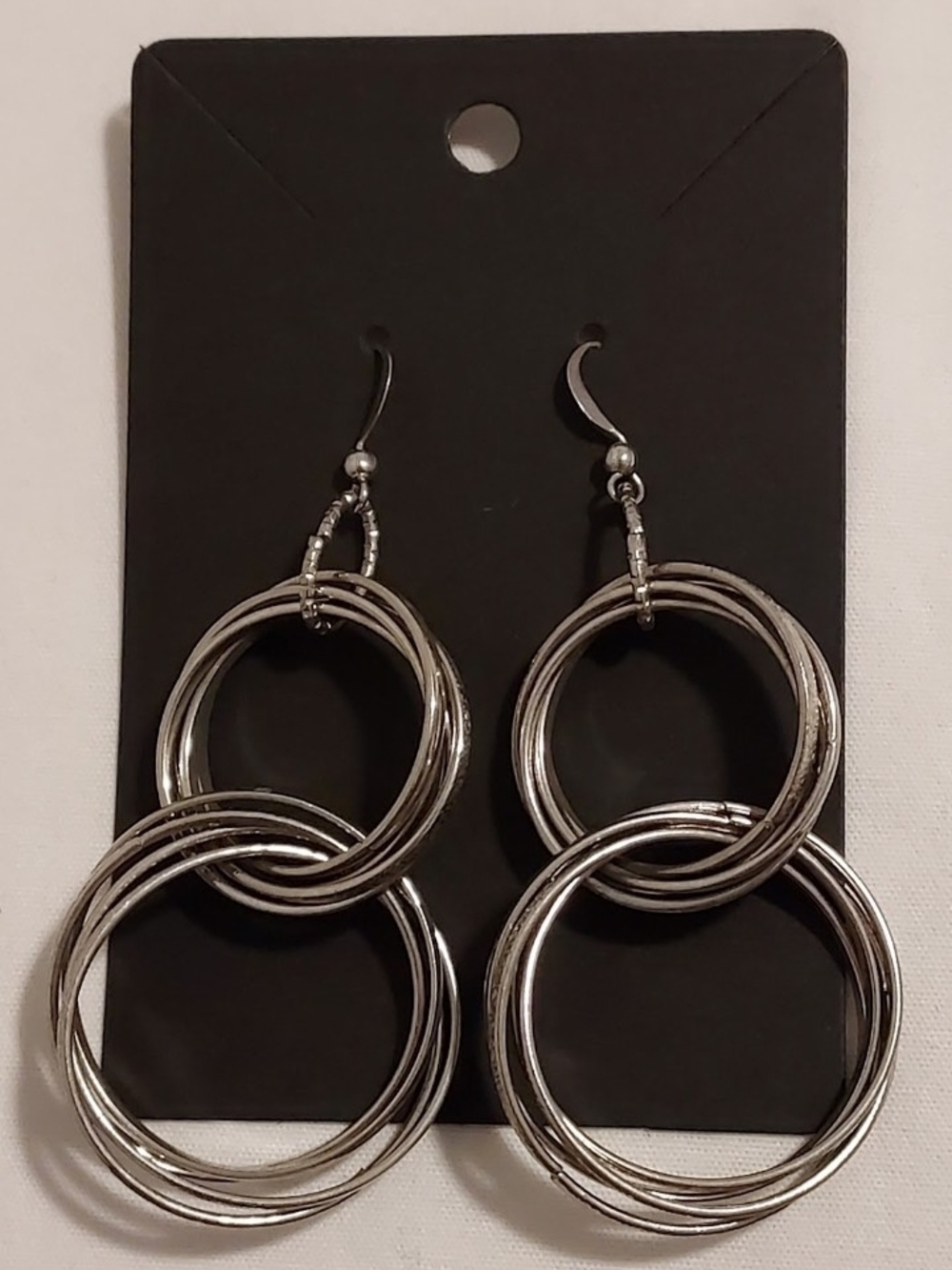 Silver Double Hoop Dangle Earrings - Women Jewelry